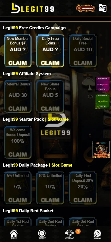 Legit99 Casino promotions on a mobile device
